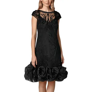 Womens Ruffled Mesh Shift Dress