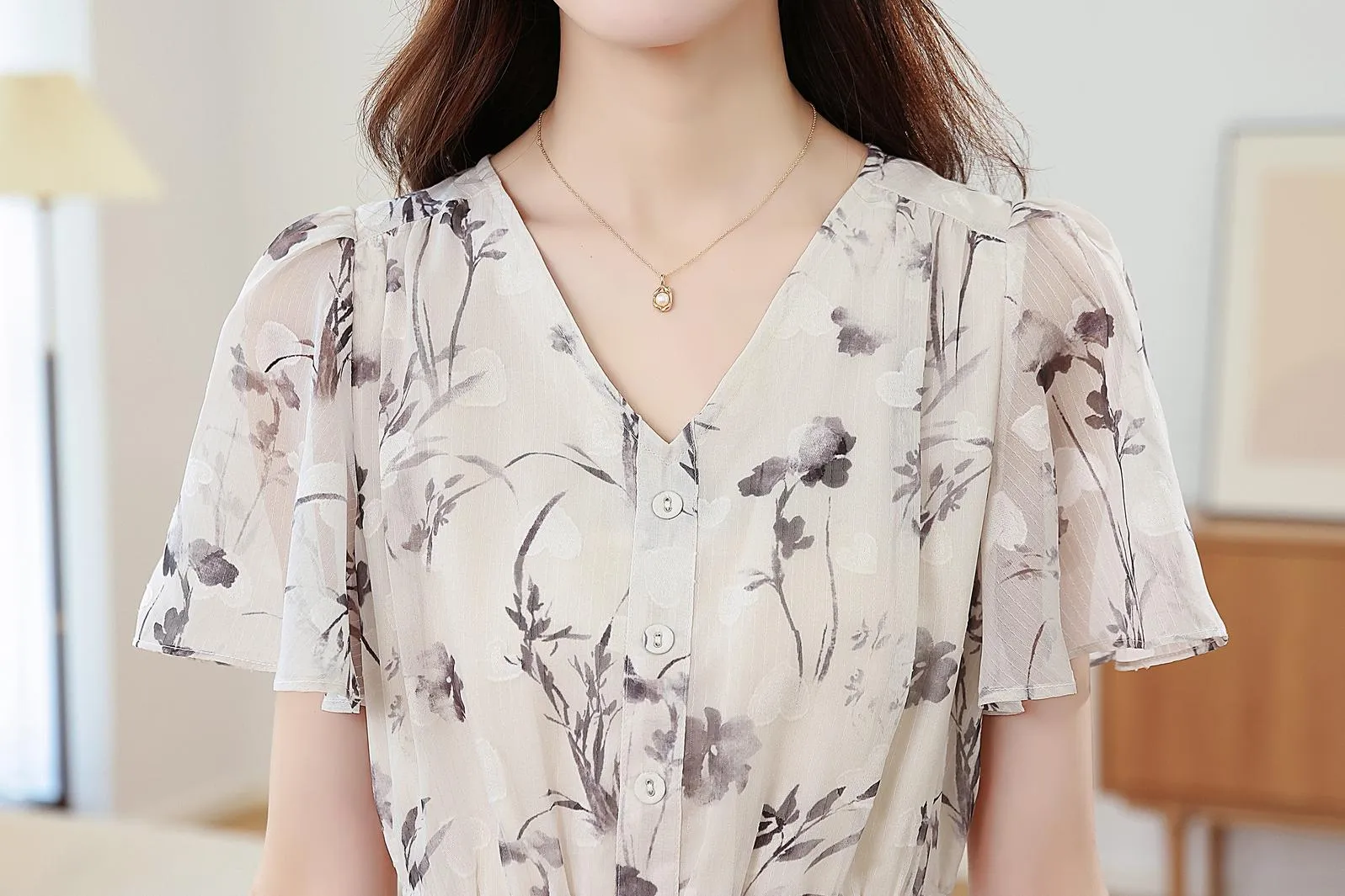 Women's Sheer Mesh Dress Featuring Beautiful Watercolor Floral Print