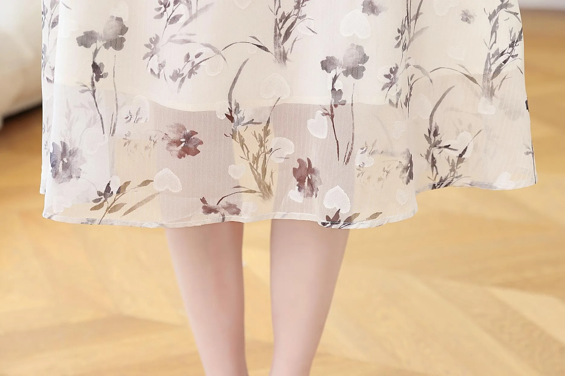 Women's Sheer Mesh Dress Featuring Beautiful Watercolor Floral Print
