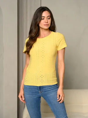 WOMEN'S SHORT SLEEVE EYELET DETAILED TOP