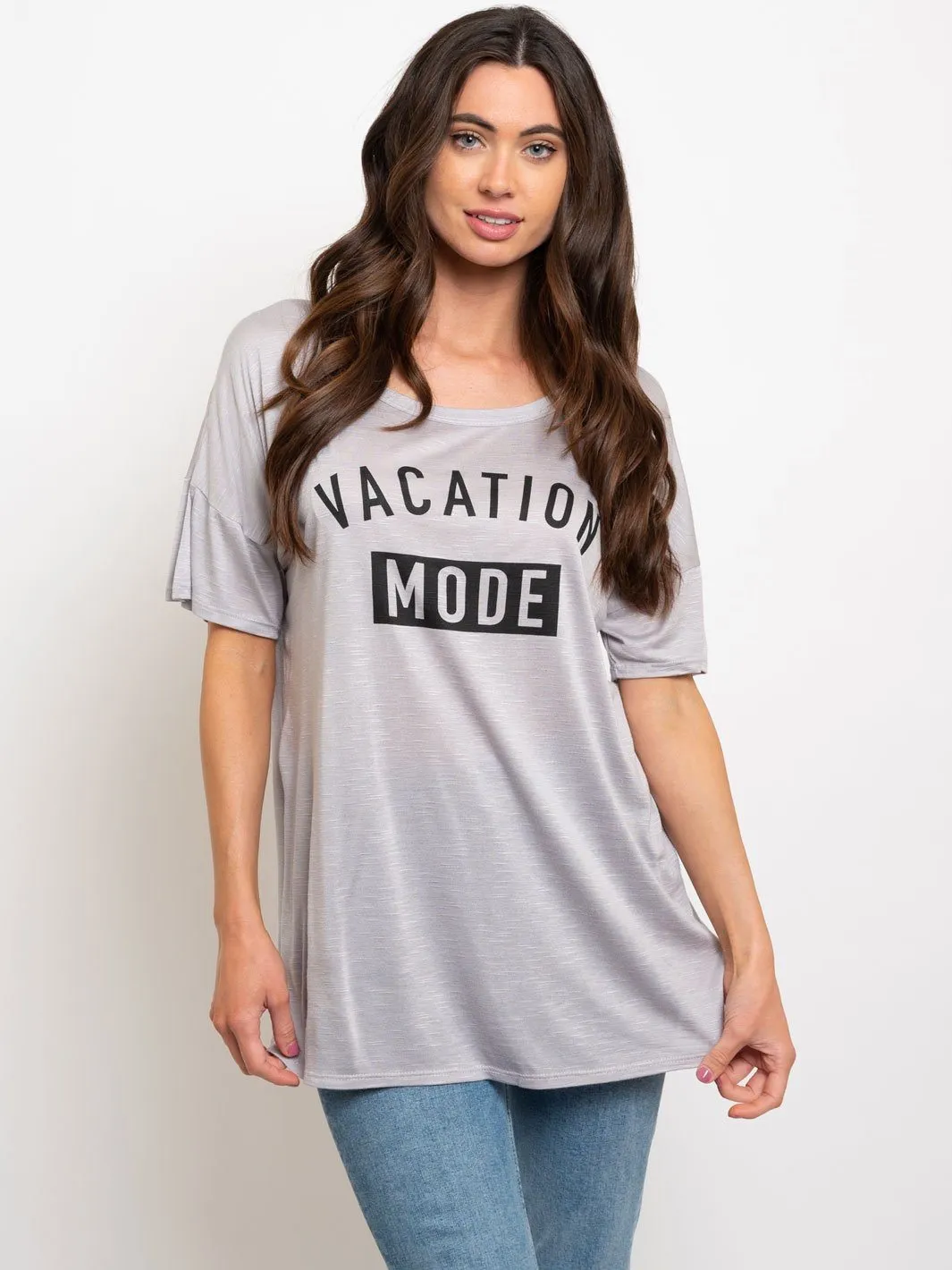 WOMEN'S SHORT SLEEVE GRAPHIC "VACATION MODE" TOP