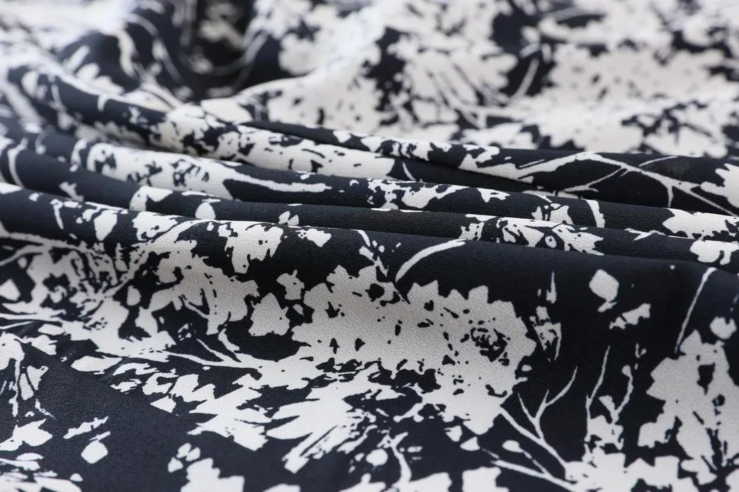 Women's Silky V-neck Floral Print Tea Tea Dress with a Fitted Waist