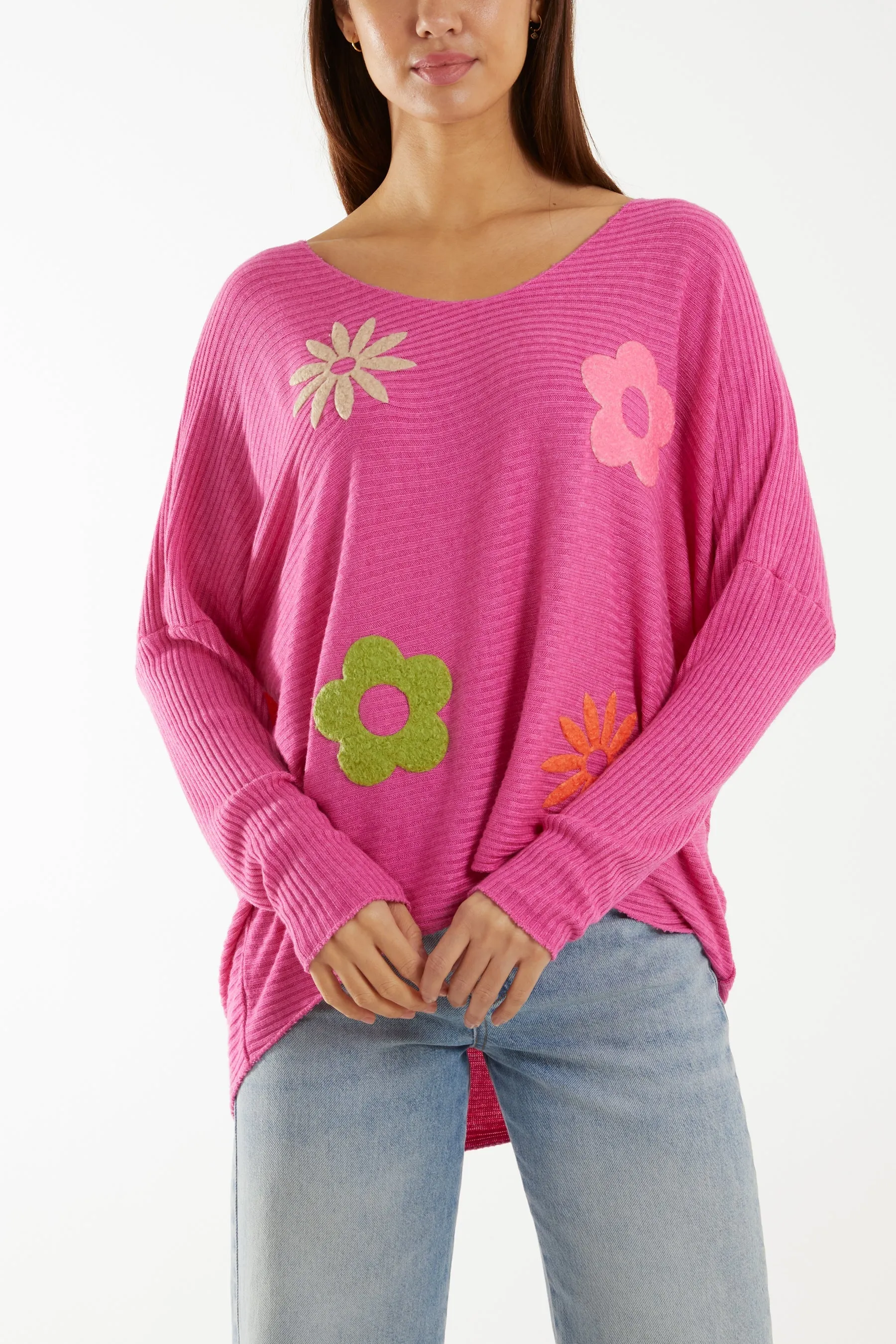 Wool Blend Floral Ribbed Knit Jumper