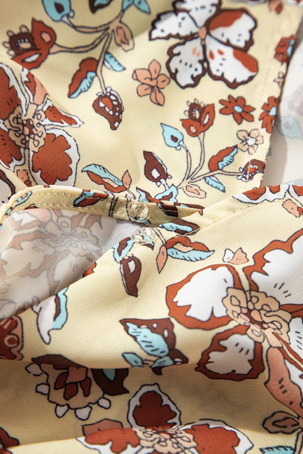 Yellow Floral V Neck Bell Sleeve Peplum Blouse