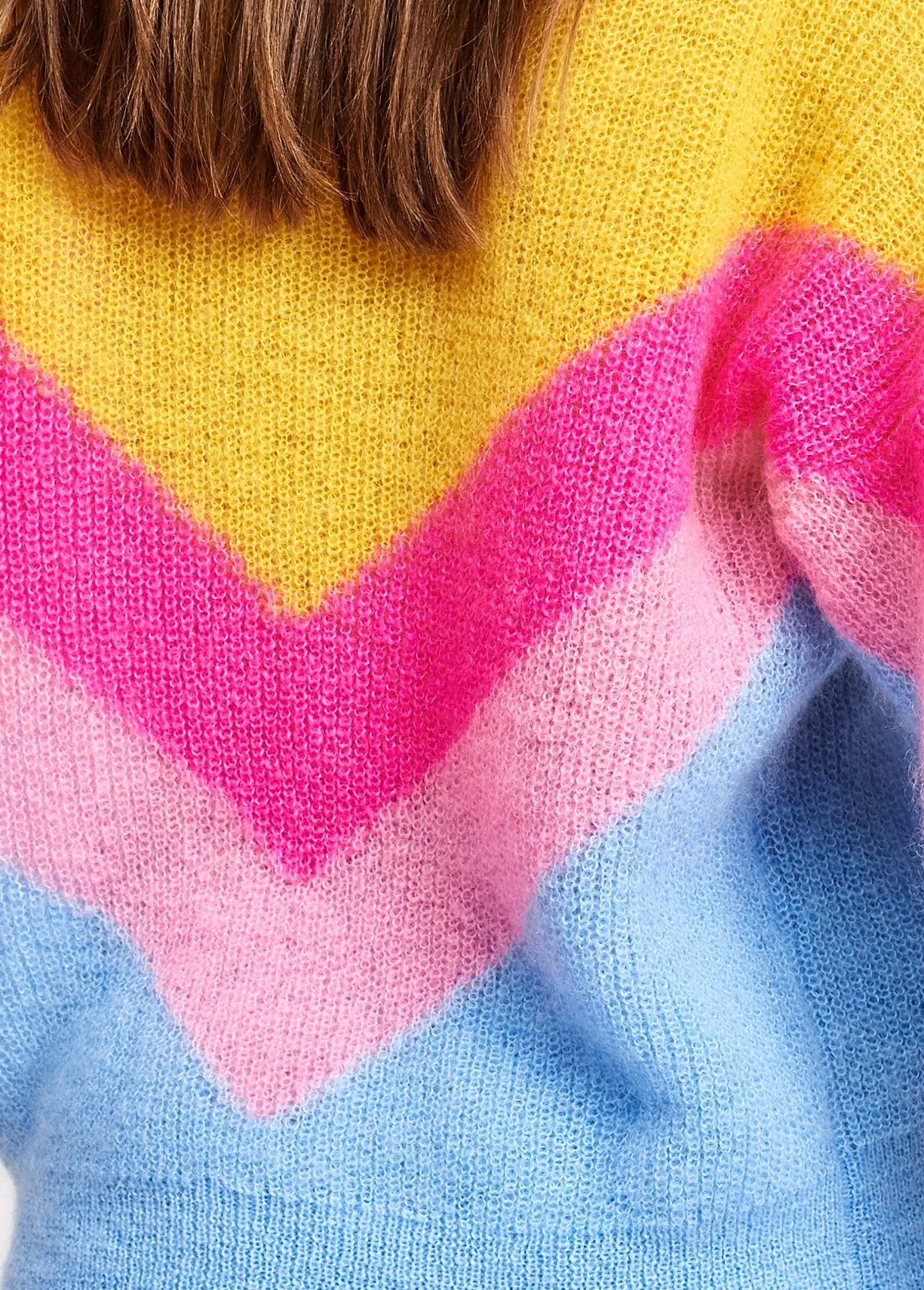 Yellow, pink and blue v pattern sweater