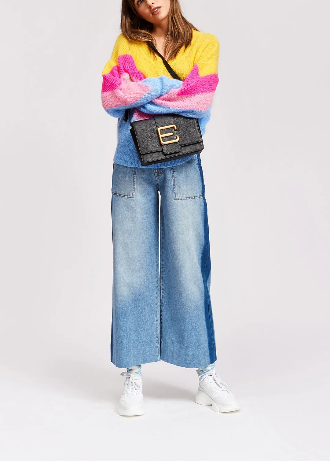 Yellow, pink and blue v pattern sweater