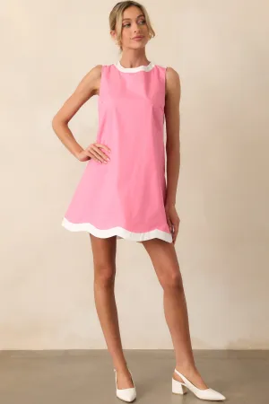 York Geranium Pink Scallop Cotton Shift Dress